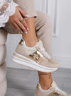 MOORE - Sneakers beige con rete traspirante e ape gioiello