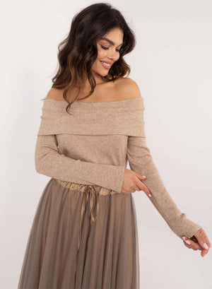 Beige sweater with boat neckline
