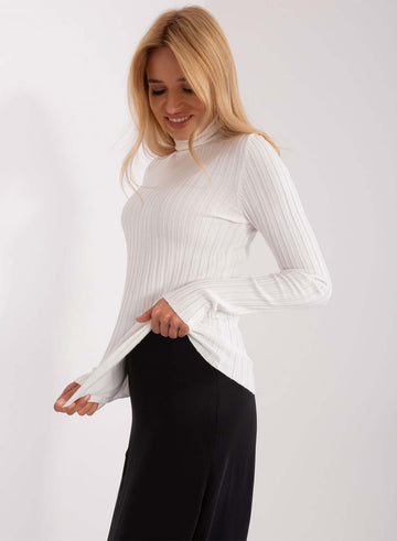 White ribbed turtleneck sweater
