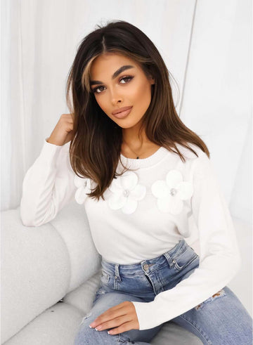 White shirt with applied flowers