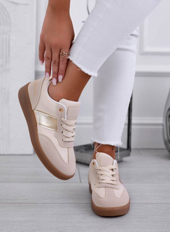 NADINE - Sneakers beige con suola in gomma