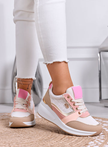 NATALIA - Sneakers  Rosa e Beige con Inserti Oro e Suola Comfort