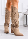 NOEMI - Bottes texanes taupe avec brides et broderies ton sur ton