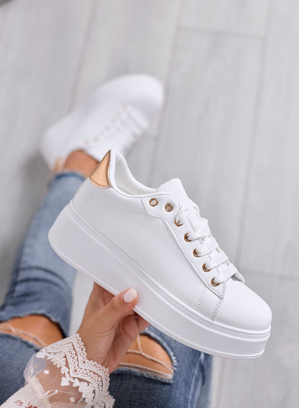 NYSSARA - Zapatillas blancas con talón en oro rosa