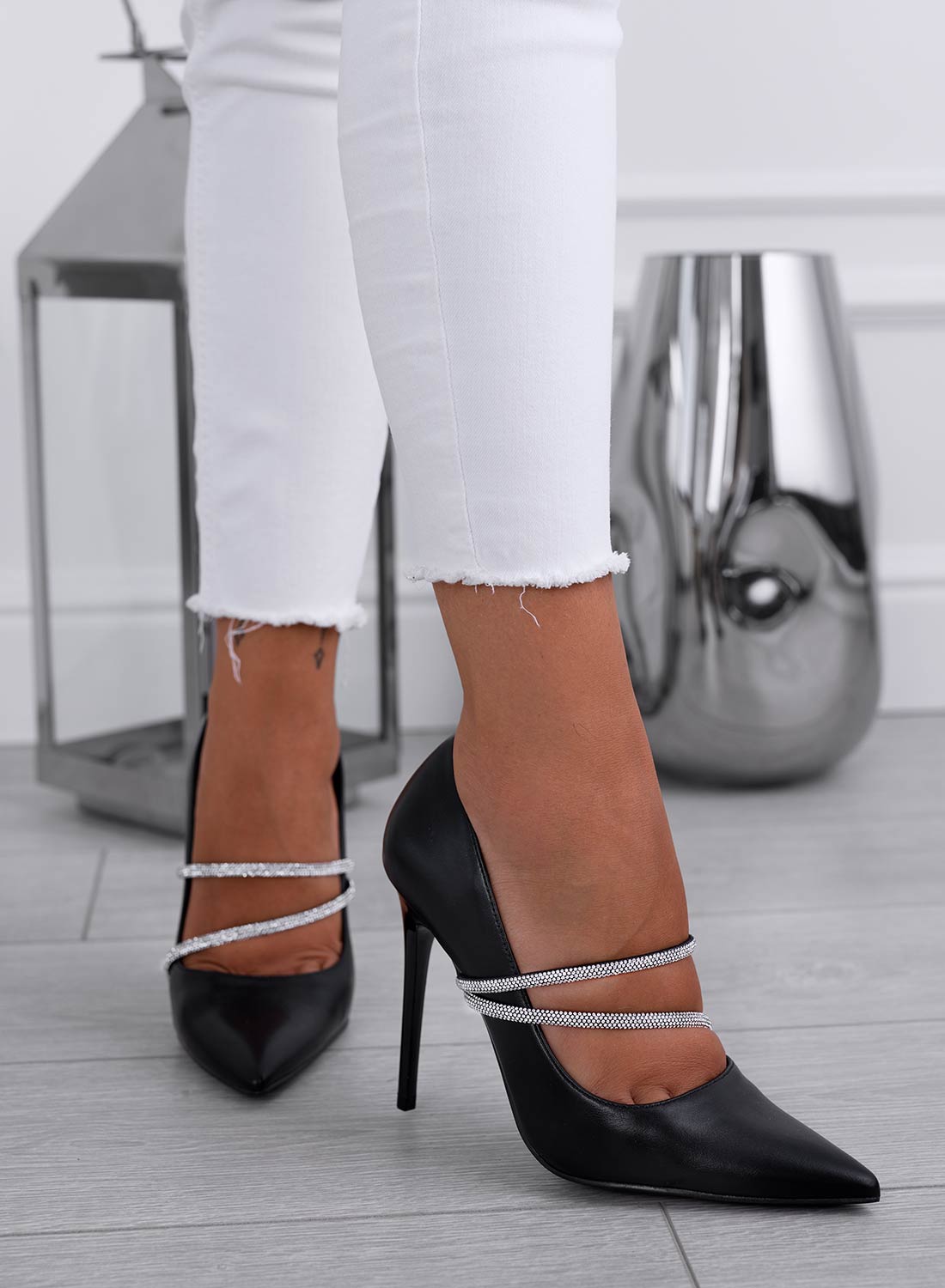 Décolleté Scarpe Nere Cerimonia Decollete Plateau Argento