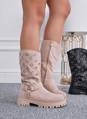 ORNELLA - Beige Alexoo biker ankle boots with eyelets