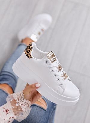 ORSINA - White sneakers with jewel appliqué and leopard-print back