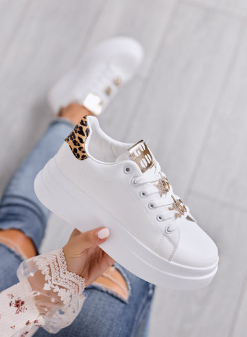 ORSINA - White sneakers with jewel appliqué and leopard-print back