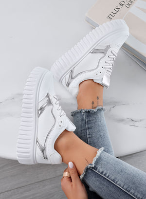 PAMELA - Sneakers bianche platform con dettagli argento