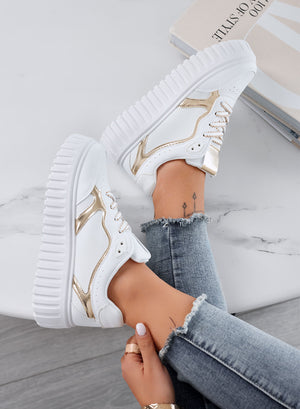 PAMELA - Sneakers bianche platform con dettagli oro