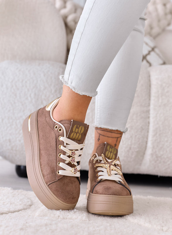 PAMELA - Sneakers marrone Platform con Dettagli Gioiello stelle