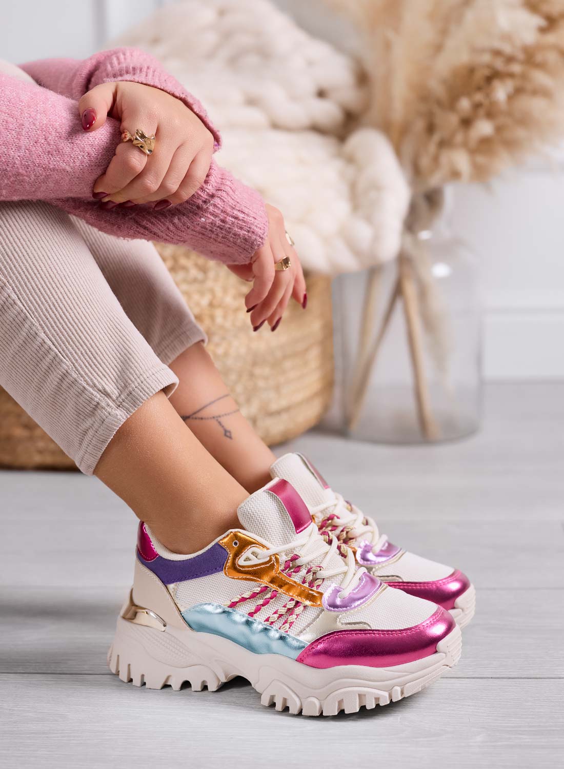 PARKER Sneakers donna multicolor con suola alta e inserti