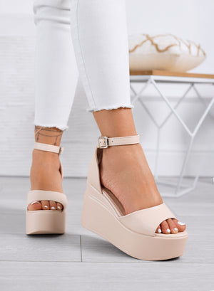PENNY - Beige platform sandals with ankle strap