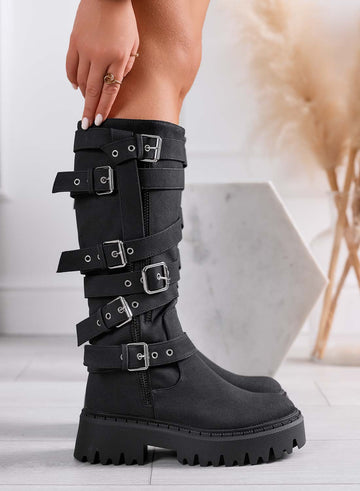 PEYTON - Black biker boots with buckles