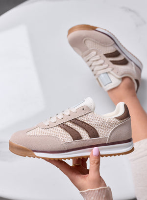 PIERA - Sneakers beige in tessuto con dettagli marroni e suola in gomma