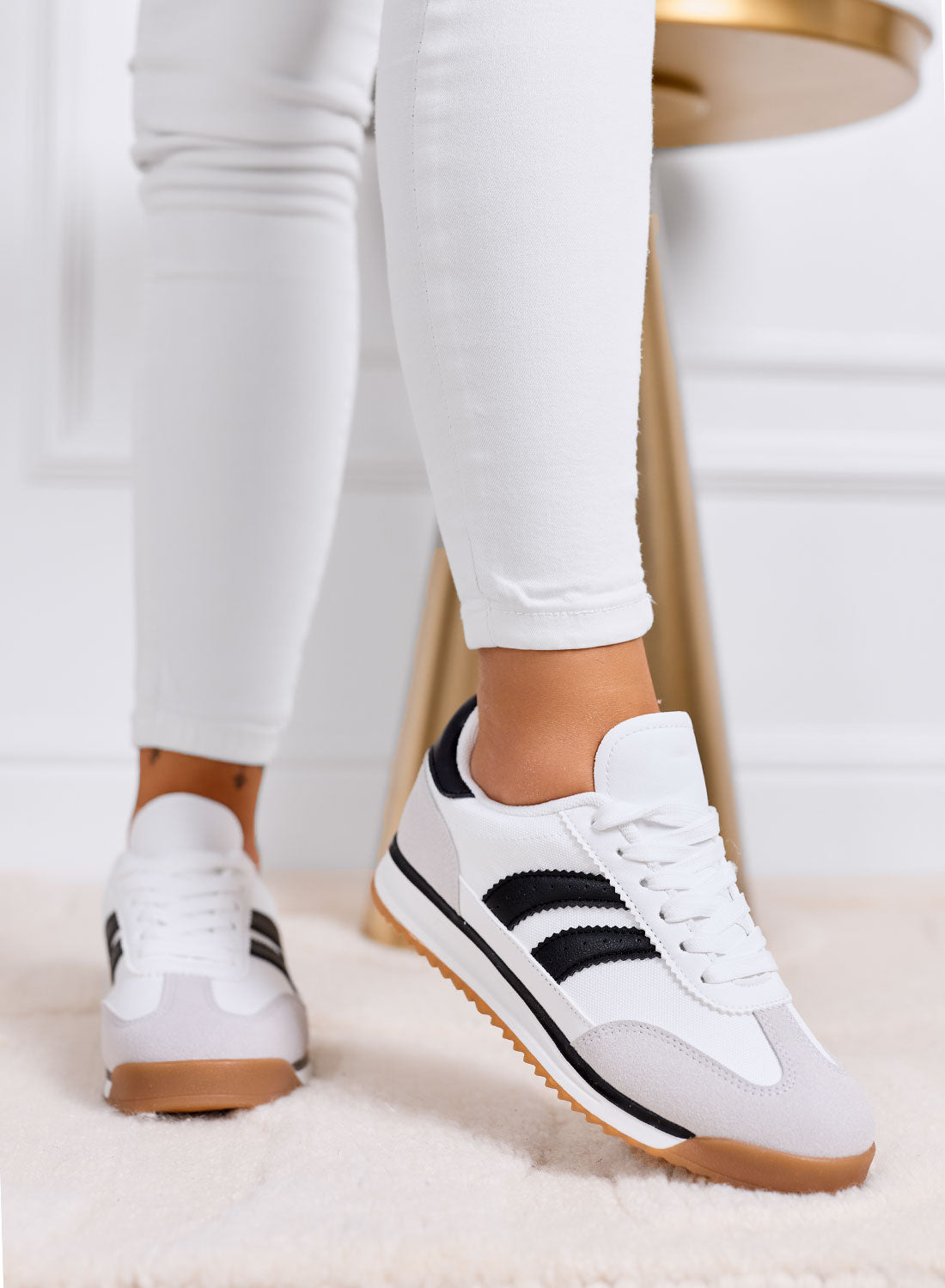 PIERA - White fabric sneakers with black details and rubber sole