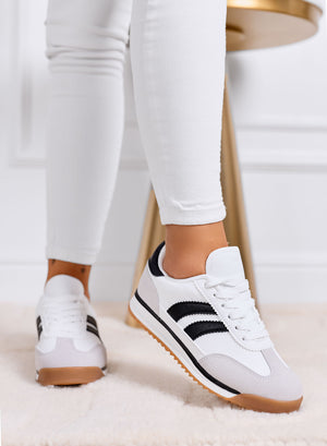 PIERA - White fabric sneakers with black details and rubber sole