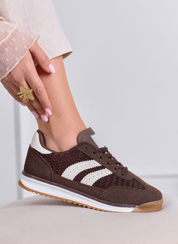 PIERA - Brown fabric sneakers with white details and rubber sole