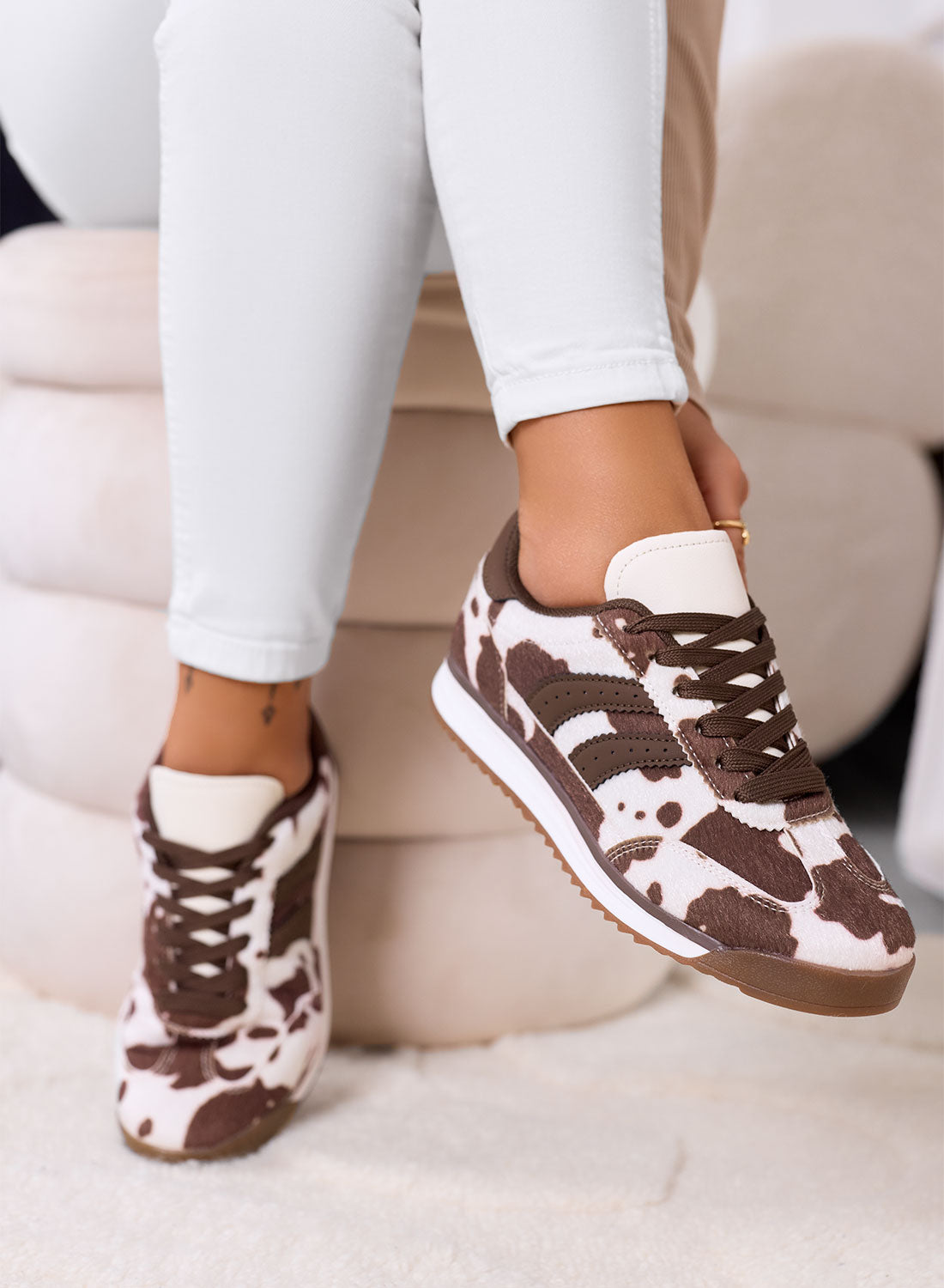 PIERA - Sneakers marroni stampa animalier con suola in gomma