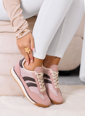 PIERA - Pink fabric sneakers with brown details and rubber sole