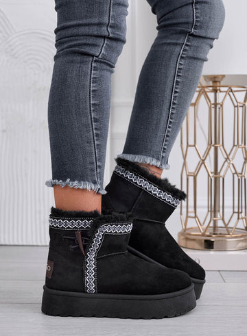 PINA - Black padded ankle boots with embroidered trim