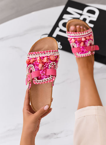 POLLY - Sandali Ciabatte fuxia con applicazioni e fibbia dorata