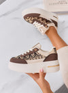PRAGA - Sneakers marroni platform con inserti in tessuto a fantasia