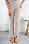 Pantalon beige côtelé avec fente