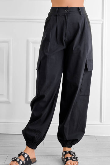 Black cargo pants with side pockets