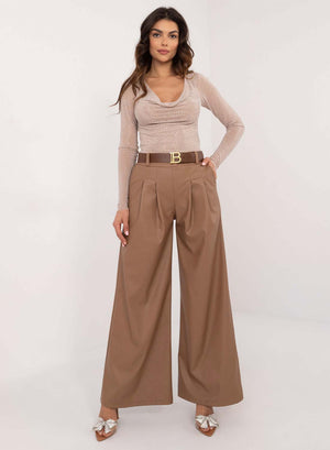 Faux leather flared trousers in mud color