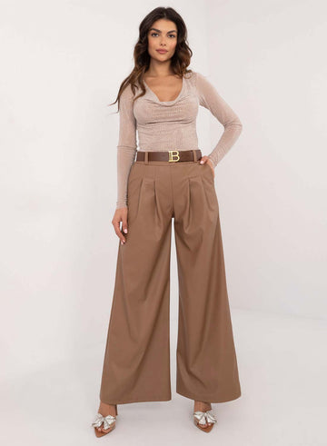 Faux leather flared trousers in mud color
