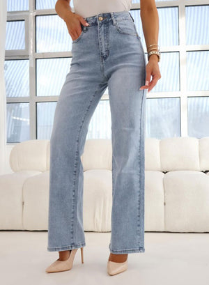 Light blue high-waisted palazzo jeans