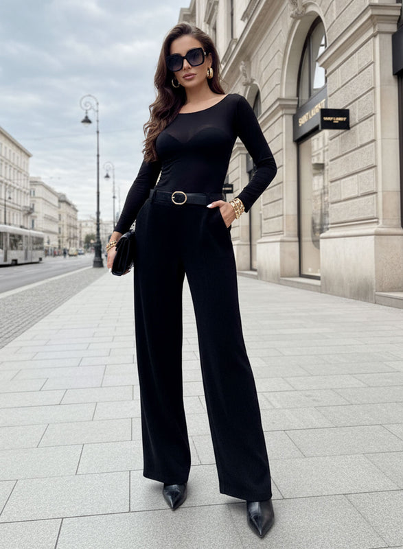High-Waisted Soft Black Trousers with Belt