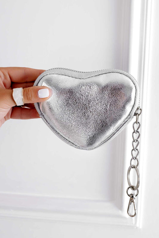 Portamonete argento metallizzato a cuore con cerniera