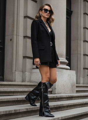 RACHELE - Black high boots with zip and biker-style buckle