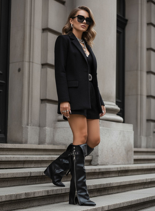 RACHELE - Black high boots with zip and biker-style buckle