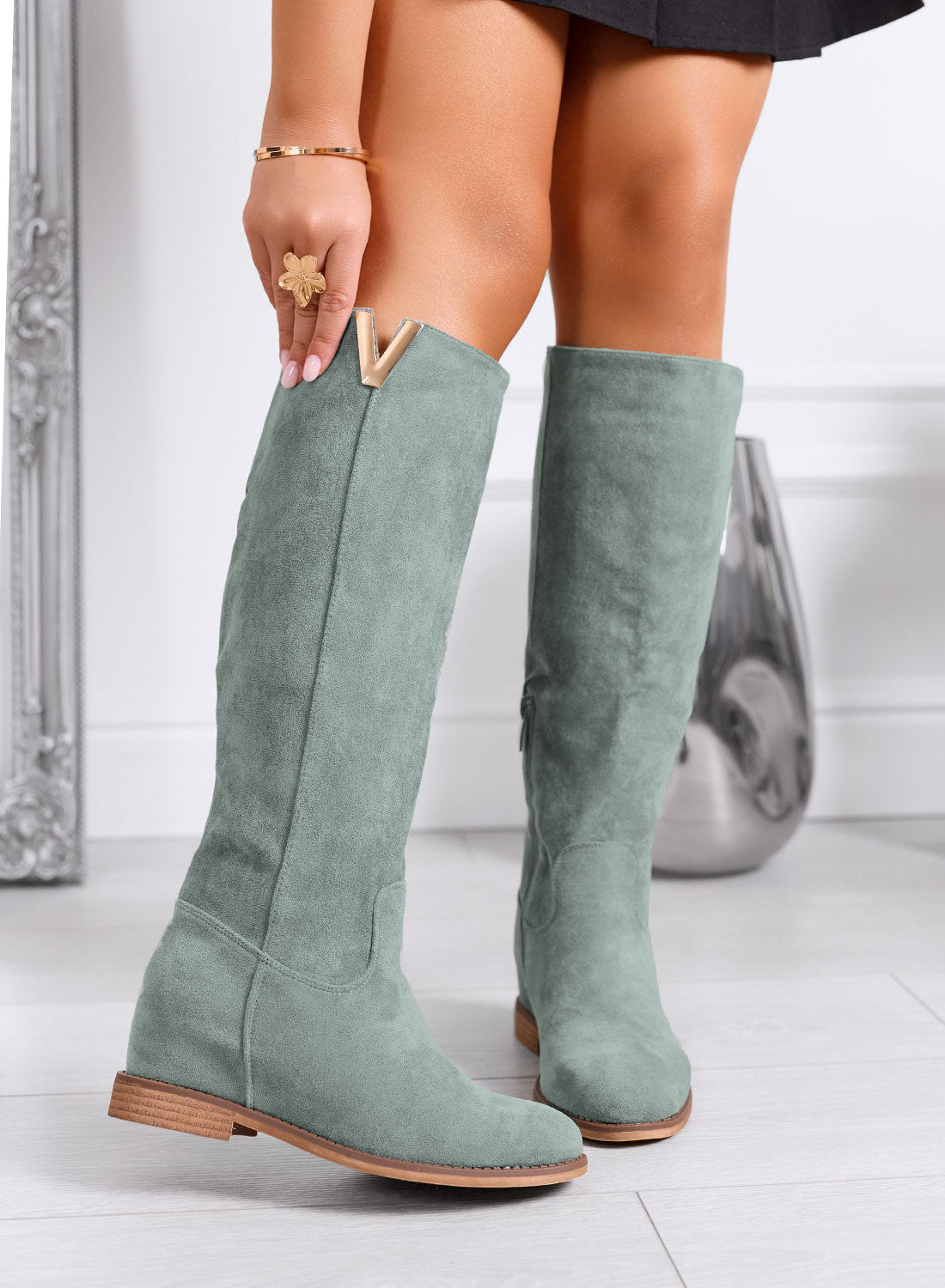 RANDA - Bottes vertes en daim Alexoo avec semelle compensée intérieure