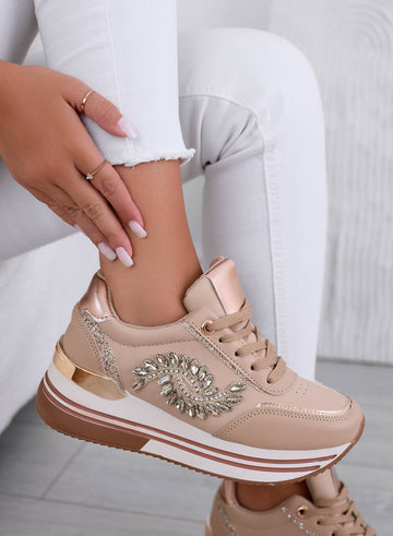 Mud-colored sneakers with gold jewel embellishment