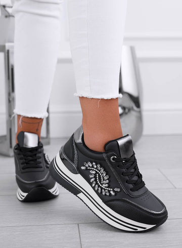 Black sneakers with silver jewel embellishment