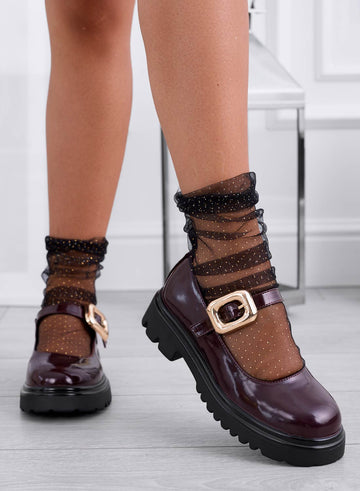 REUS - Bordeaux patent leather Mary Jane brogues