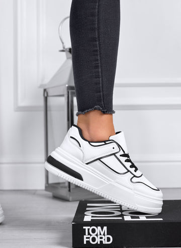 ROBBIE - White sneakers with black laces and edges