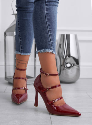ROBERTA - Burgundy patent leather pumps with buckles