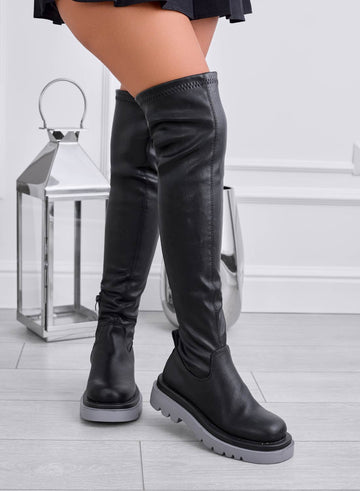 ROMINA - Black over-the-knee boots with grey rubber sole