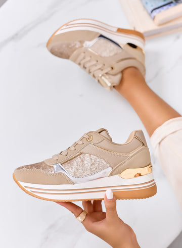 ROSALIA - Sneakers beige con dettagli argento e glitter