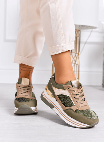 ROSALIA - Sneakers verdi con dettagli beige e glitter