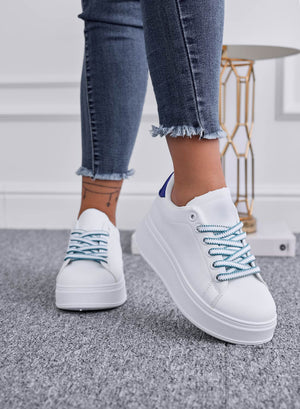 ROSALINDA - White sneakers with laces and blue back