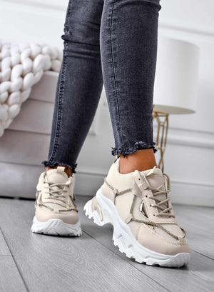 ROSANNA - Beige sneakers with high sole and rhinestones
