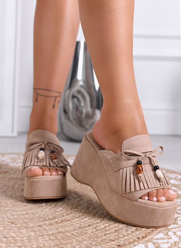 ROVE - Sandali sabot fango con zeppa e frange