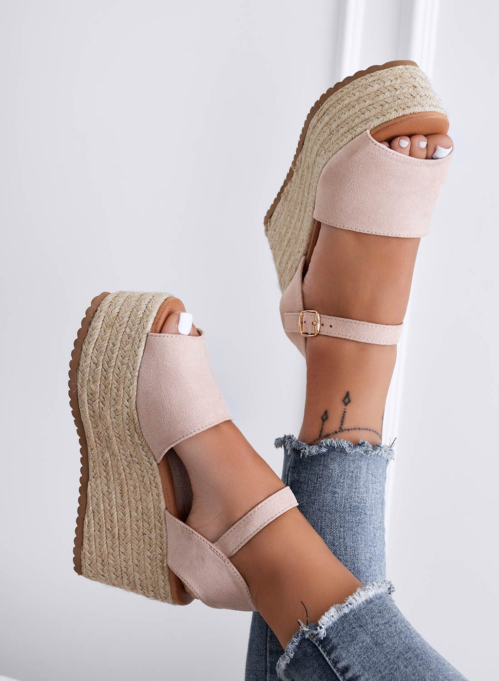 ROXIE - Sandali espadrillas beige scamosciate con zeppa