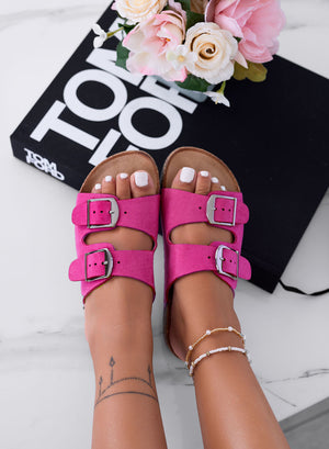 ROXY - Fuchsia suede slide sandals with buckles